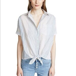 NWT Madewell Short Sleeve Tie Front Collared Shirt in Romley Stripe